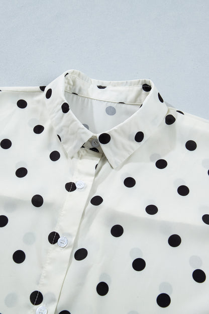 Beige Polka Dot Button Up Dolman Sleeve Loose Blouse