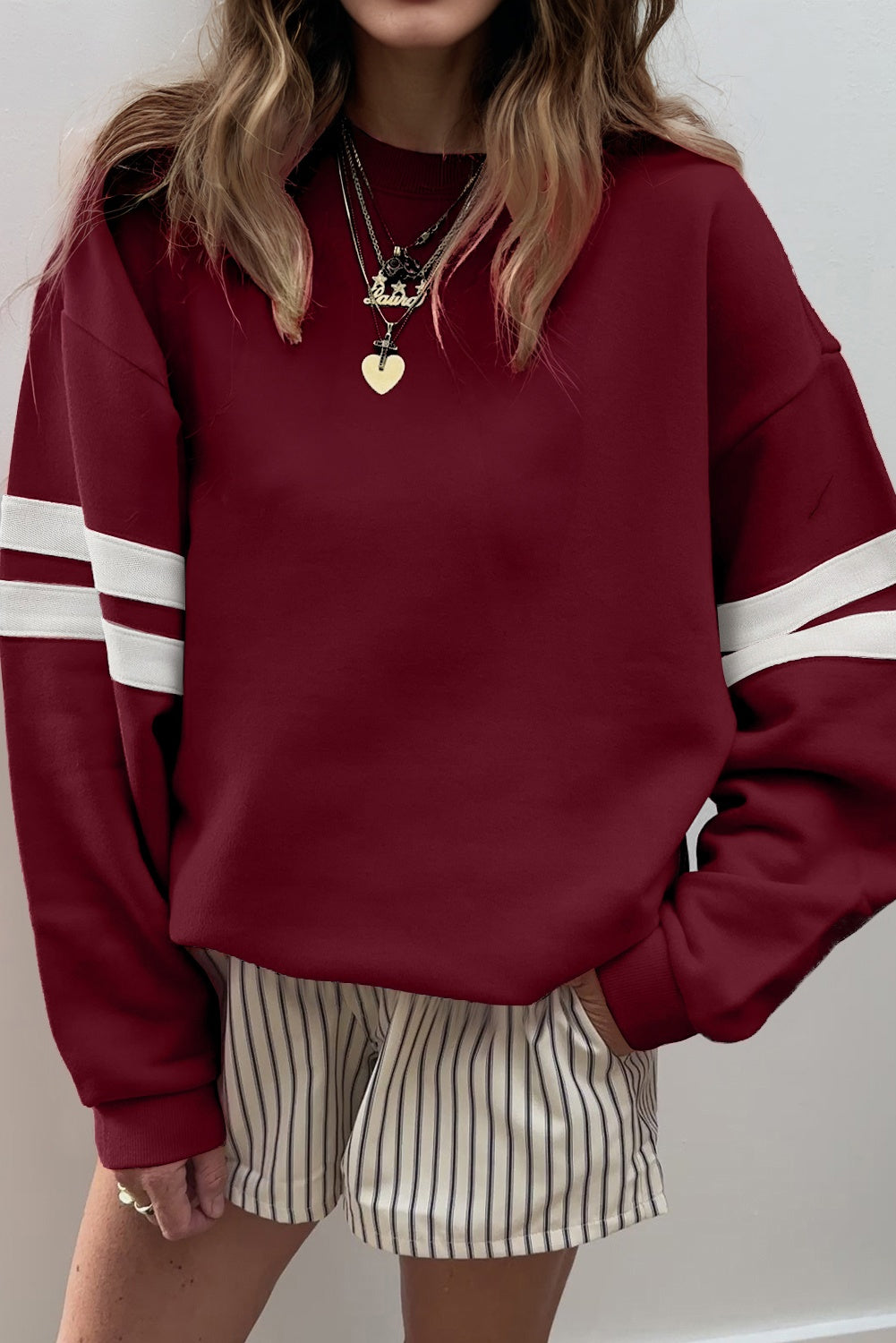 Varsity Stripe Drop Shoulder Oversized Women’s Sweatshirt