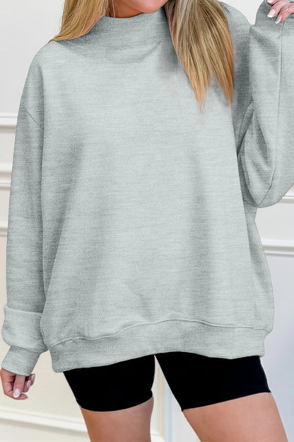 Oversized Mock Neck Sweatshirt Drop Shoulder Pullover