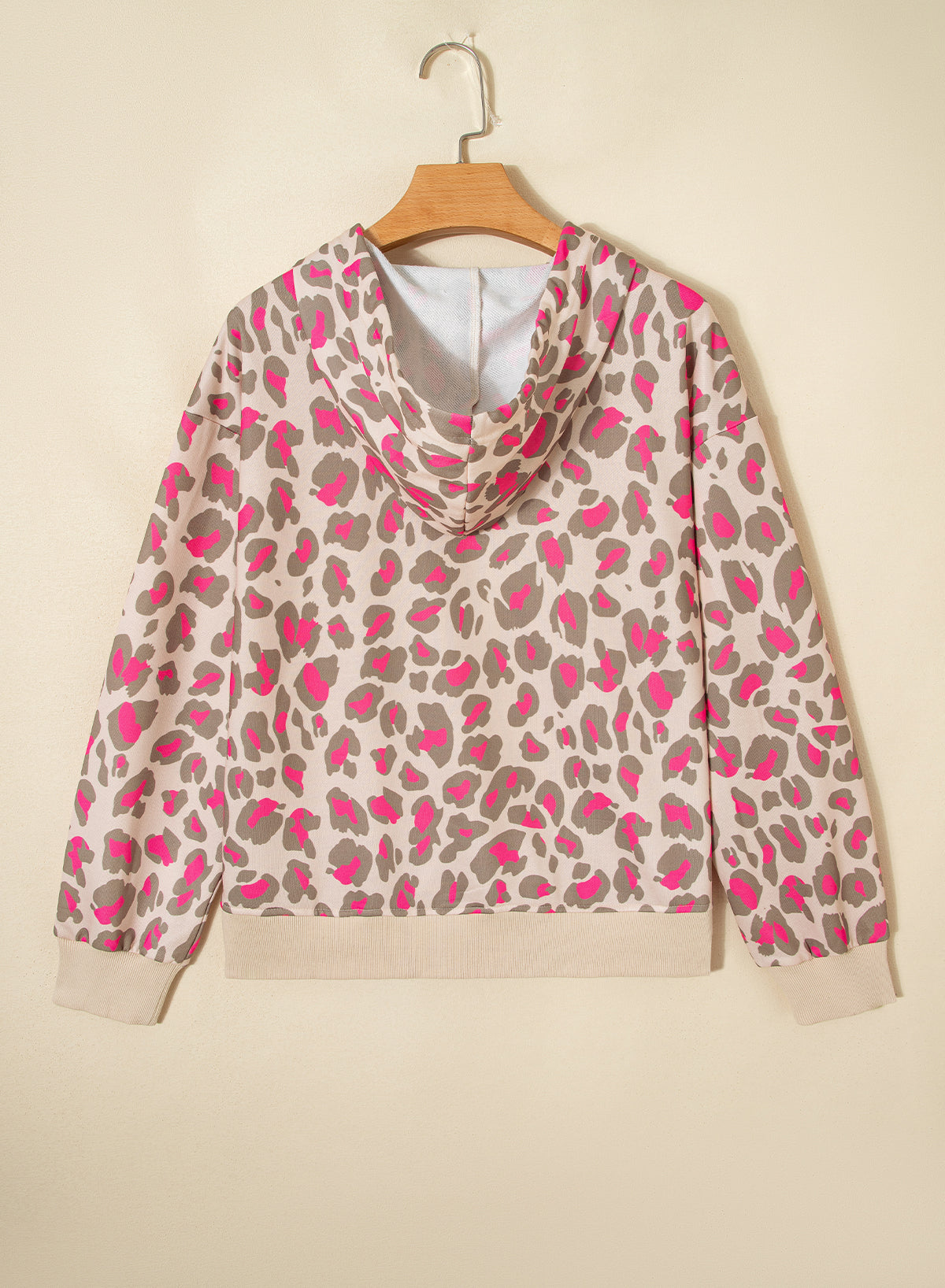 Rose Leopard Print Zip Up Hoodie with Pockets