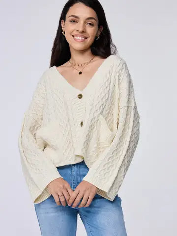 Apricot  Cozy Cable Knit Cropped Cardigan with Button Front