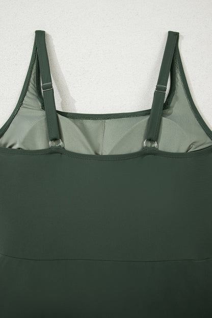 Square Neck Tie Waist One Piece Swim Dress Swimwear