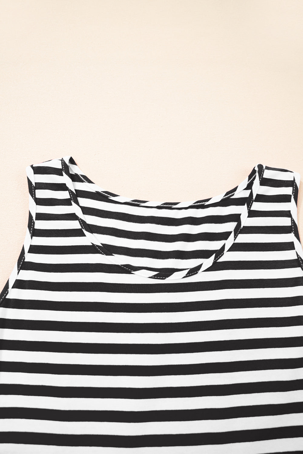 Black White Stripe U-Neck Sleeveless Loose Mini Dress