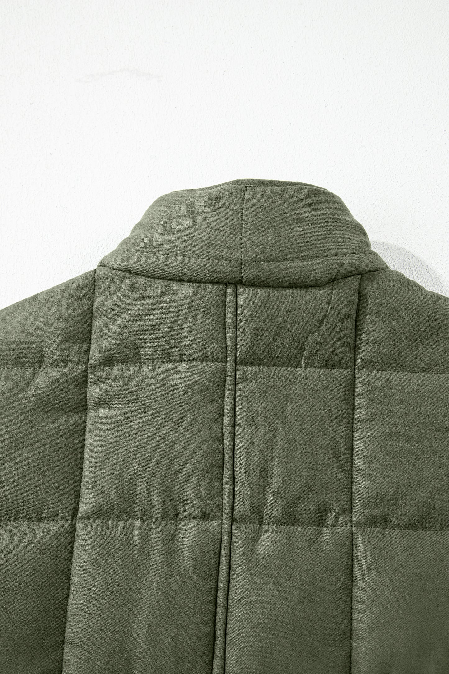 Olive Green Quilted Zip-Up Jacket with Pockets