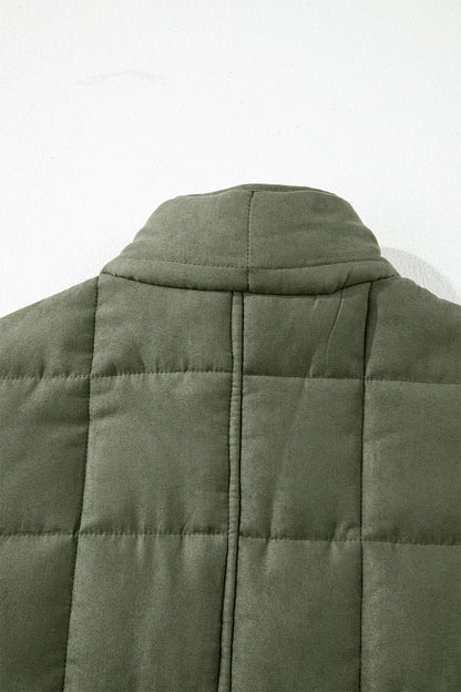 Olive Green Quilted Zip-Up Jacket with Pockets
