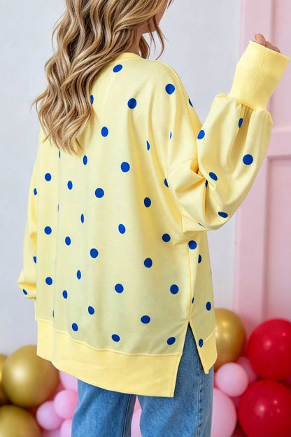 Polka Dot Oversized Long Sleeve Tee Split Hem