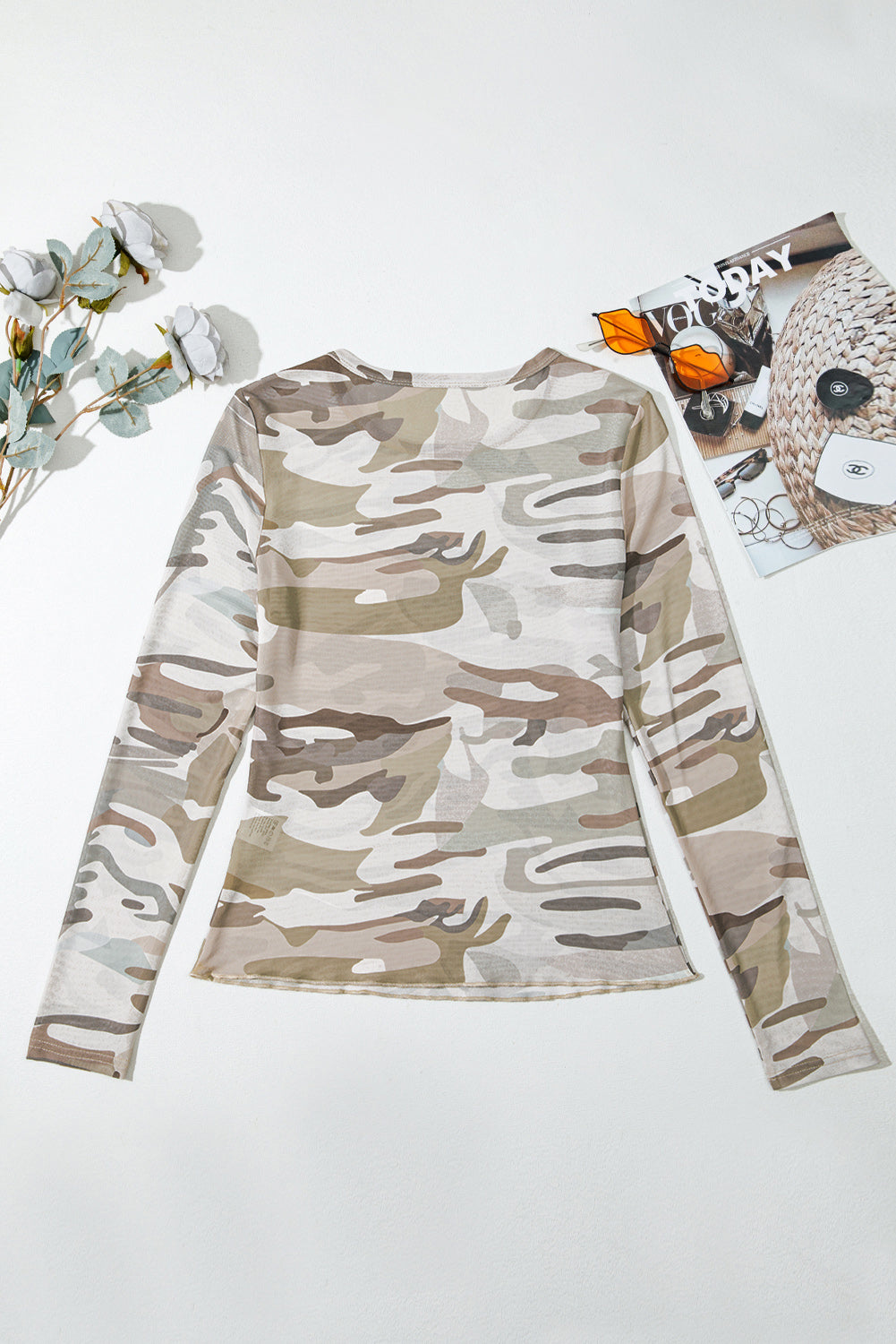 Western Camo Mesh Long Sleeve Top for Women