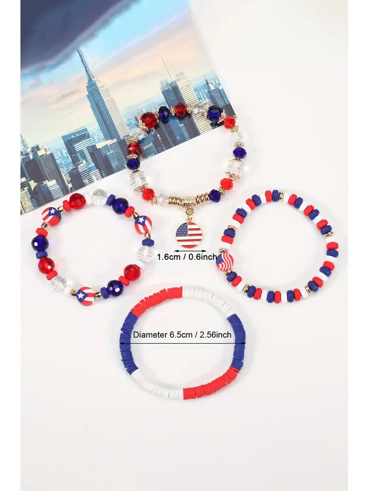 Red Patriotic Beaded Layered Bracelet Flag Day July 4th