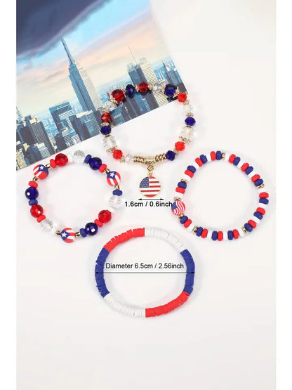 Red Patriotic Beaded Layered Bracelet Flag Day July 4th