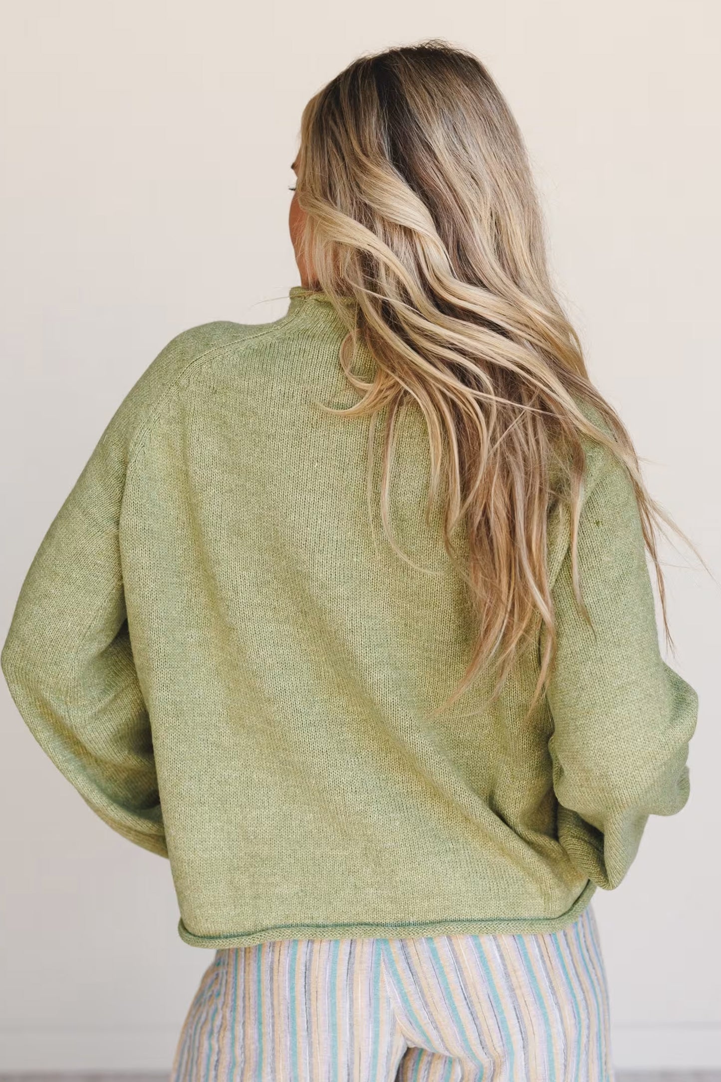 Meadow Mist Green Fish Graphic Oversized Knit Sweater