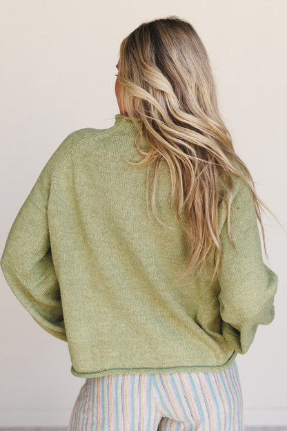 Meadow Mist Green Fish Graphic Oversized Knit Sweater