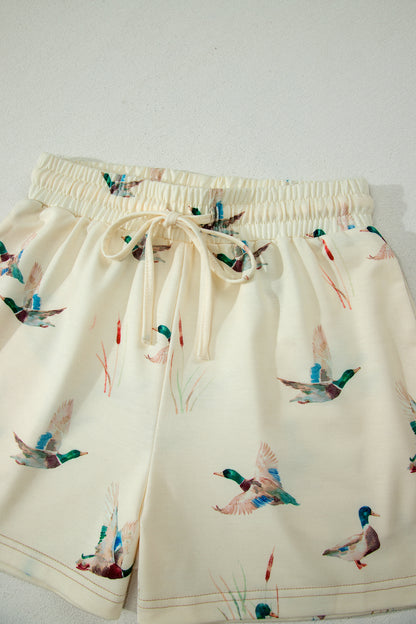 Mallard Duck Print Lounge Set Women Oversized Tee Shorts