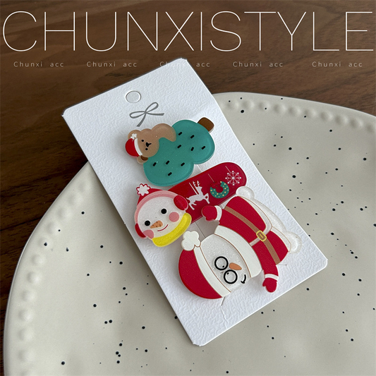 Cute Christmas Hair Clips Set Kids Holiday Barrettes 3pc