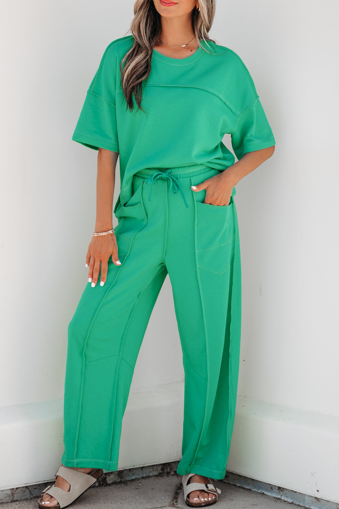 Boxy Tee and Wide Leg Pants Lounge Set Casual Outfit