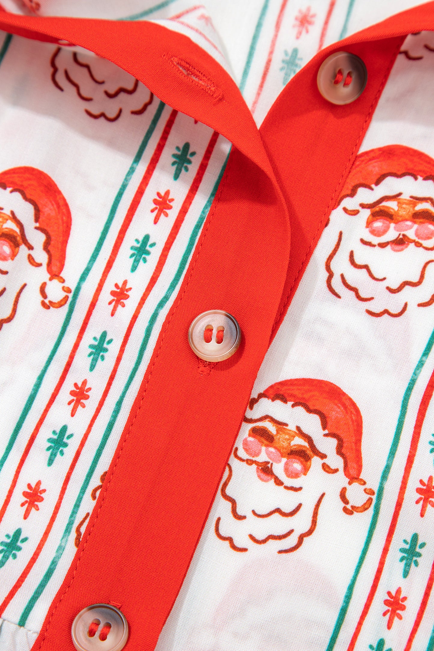 Santa Print Button Front Long Sleeve Christmas A Line Dress