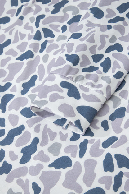 Camo Zip Collar Pullover Sweatshirt with Kangaroo Pocket