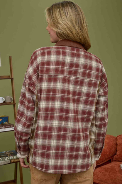 Color Block Plaid Button Down Oversized Flannel Shirt