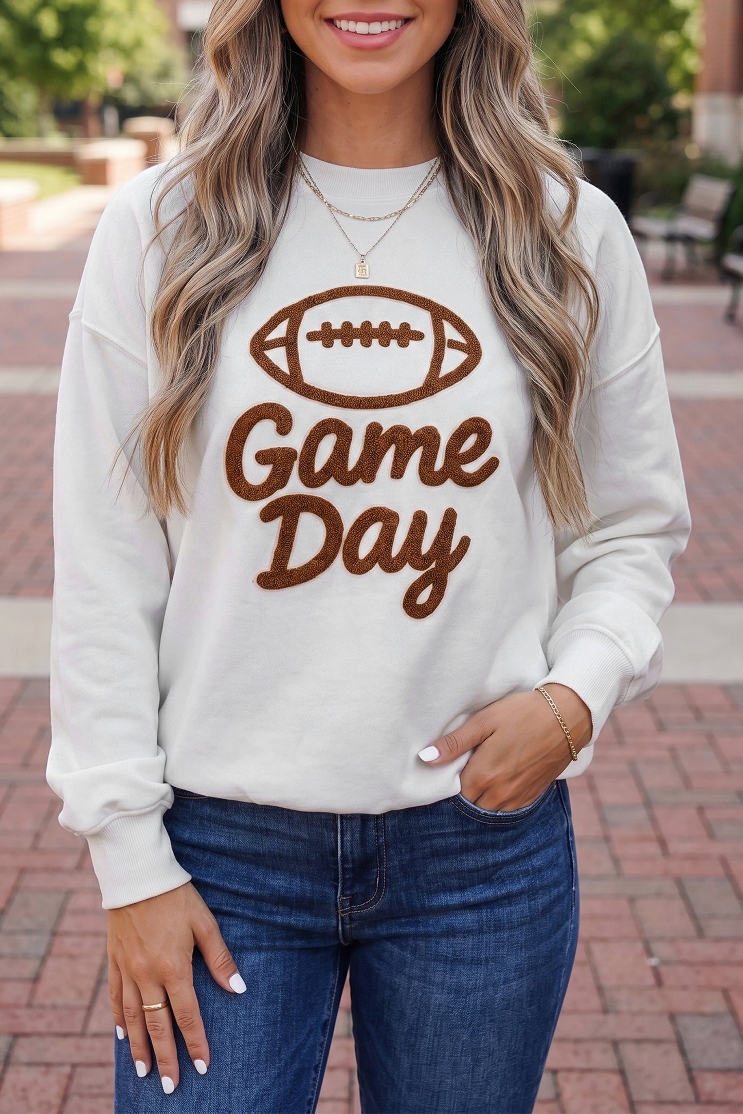 Game Day Football Embroidered Crewneck Sweatshirt