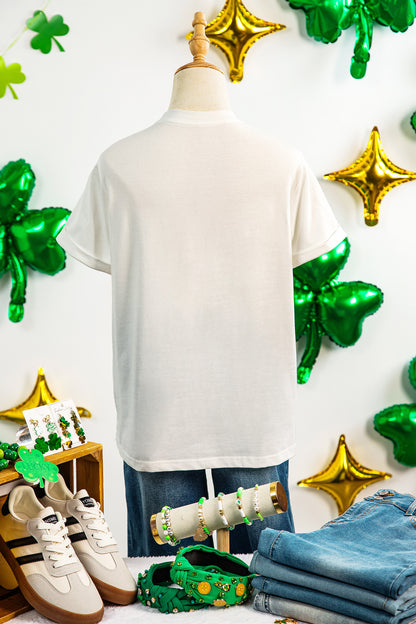 St. Patrick’s White Embroidered Clover Graphic Tee