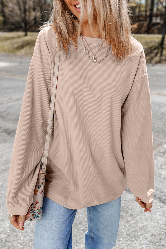 Apricot Ribbed Corduroy Oversized Long Sleeve Top