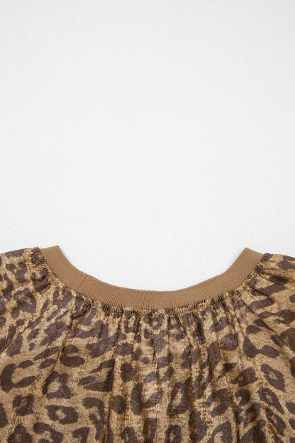 Metallic Leopard Print Puff Sleeve Blouse