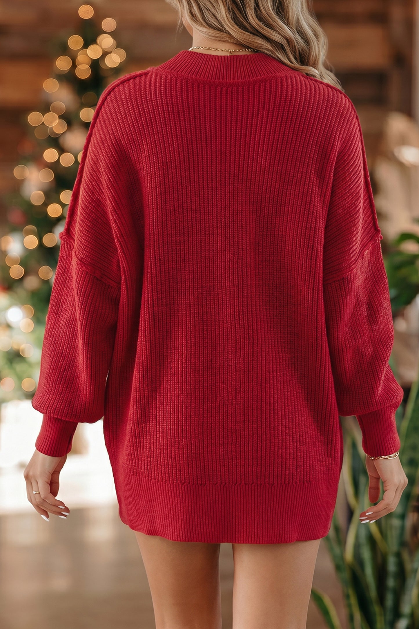 Orchid Purple Mock Neck Ribbed Knit Oversized Sweater Top