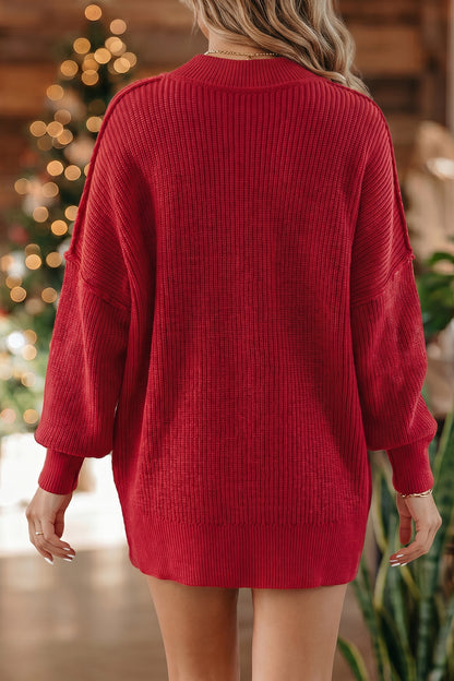 Orchid Purple Mock Neck Ribbed Knit Oversized Sweater Top