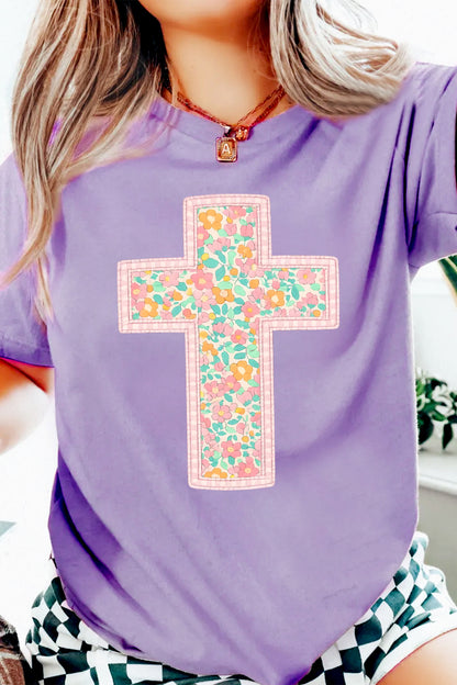 Easter Floral Cross Christian Faith Graphic Tee