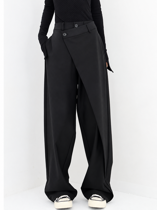 Women's Asymmetrical Button Wide Leg Dress Pants