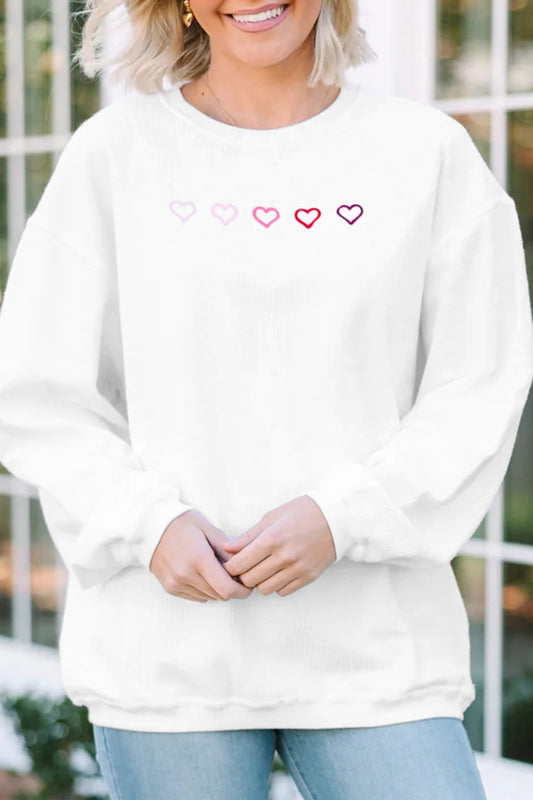 Pink XOXO Heart Embroidered Ribbed Knit Valentines Sweatshirt