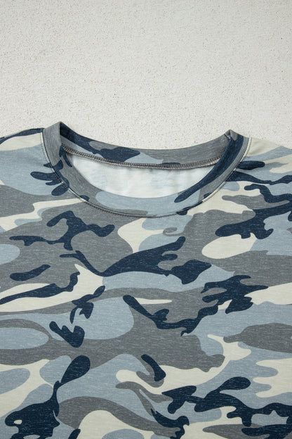 Green Camo Print Crew Neck Short Sleeve T Shirt