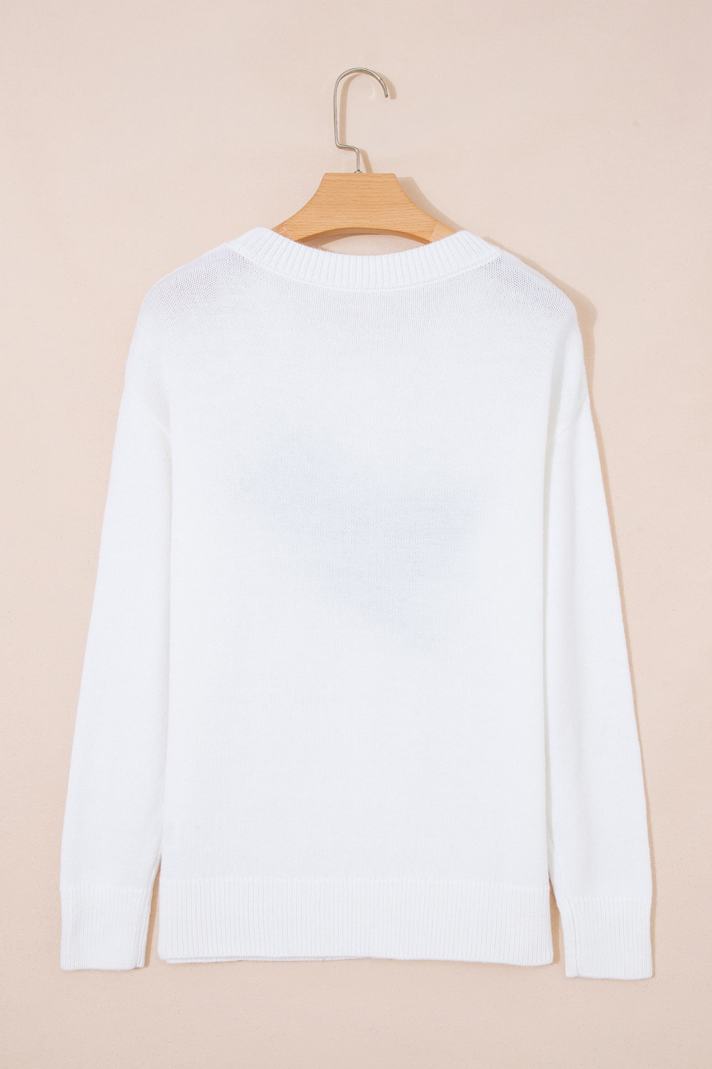 White Bird Pattern Drop Shoulder Knit Pullover Sweater