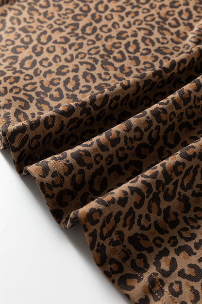 Western Leopard Print Crew Neck Casual Tee for Women