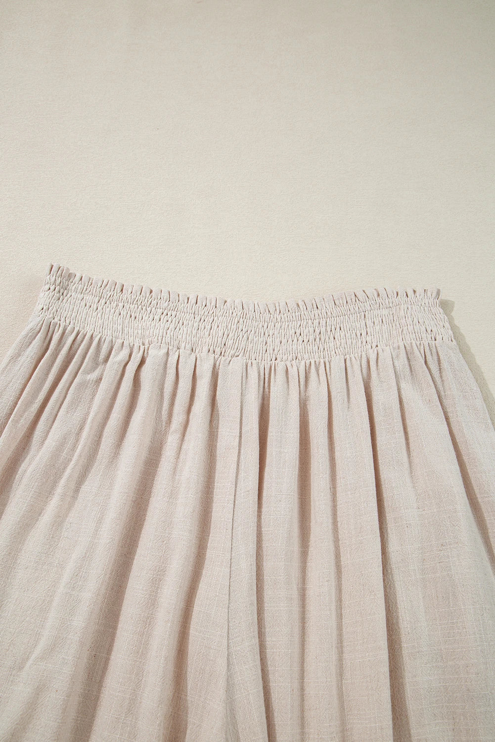 Beige Smocked Waist Wide Leg Flow Pants Plus Size