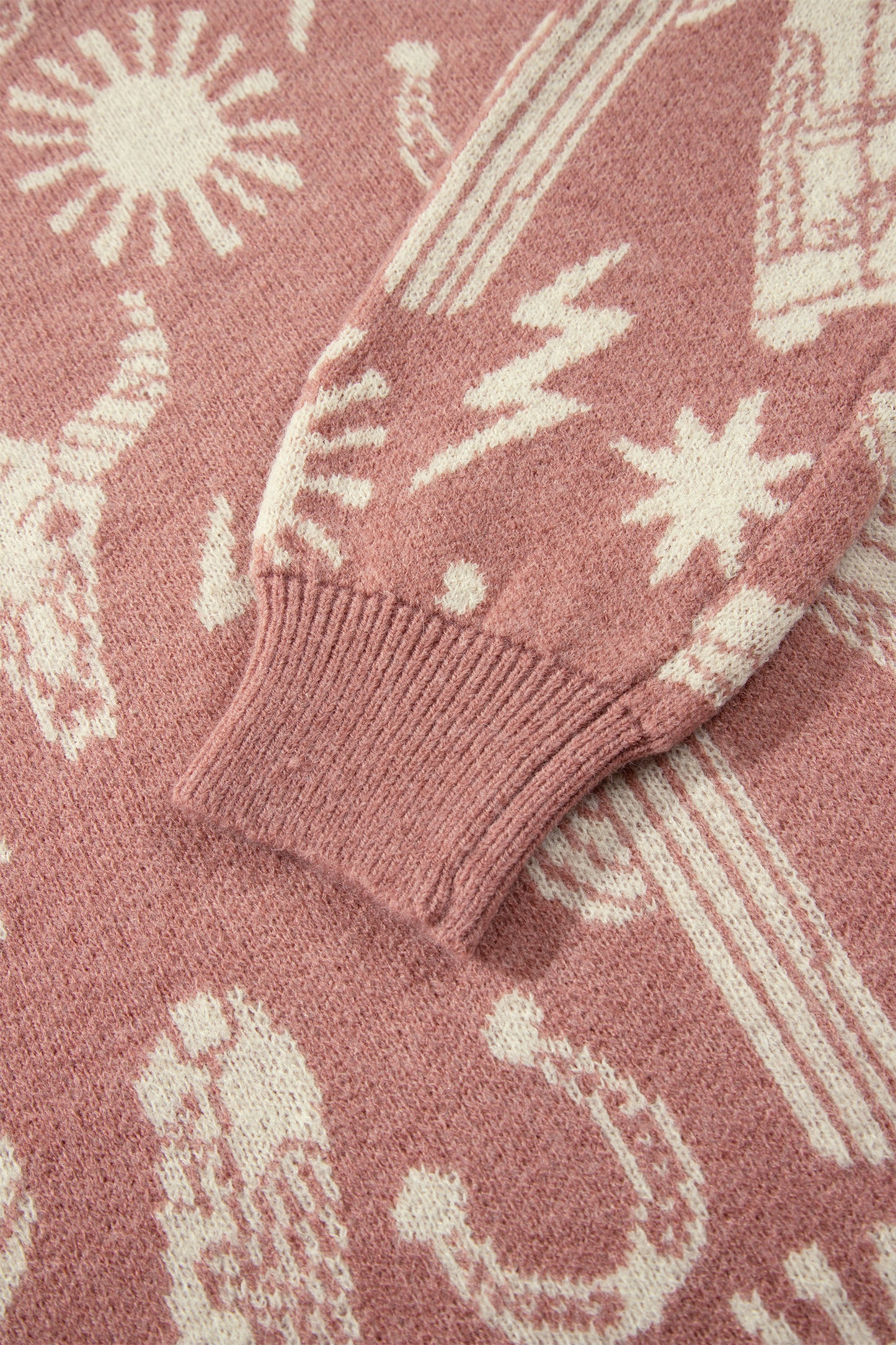 Western Celestial Print Oversized Crew Neck Sweater