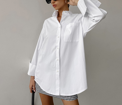 Women's Oversized White Button Down Shirt Long Sleeve
