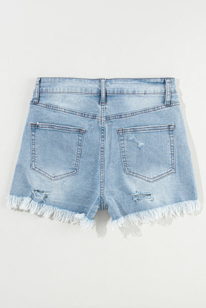 Light Wash High Waisted Distressed Denim Shorts