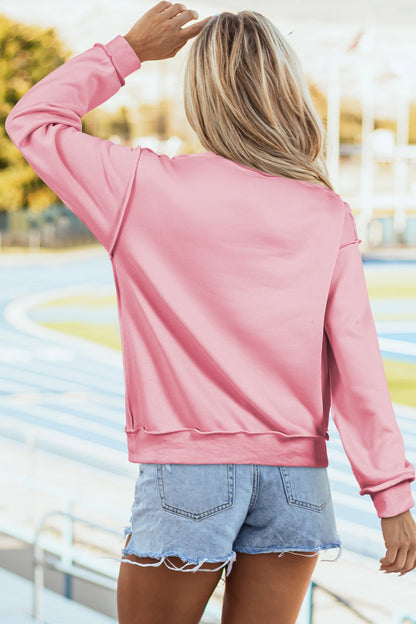Bright Pink Oversize Drop Shoulder Reversible Mock Neck Sweatshirt