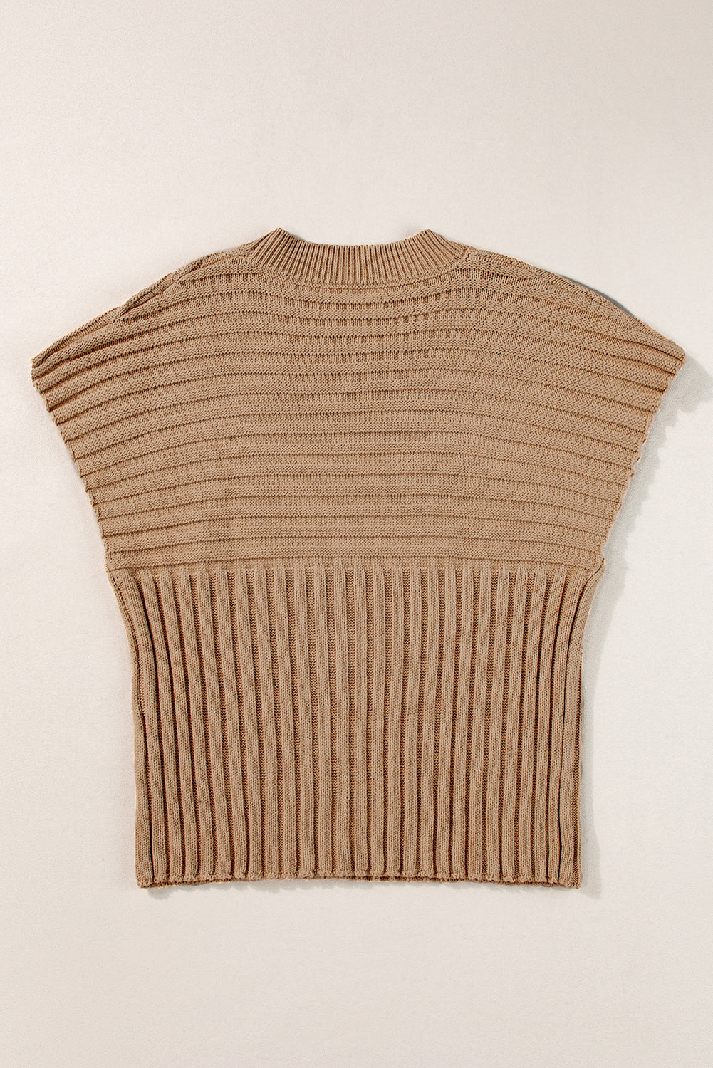 Light French Beige Rib Knitted Wide Sleeve Sweater T Shirt