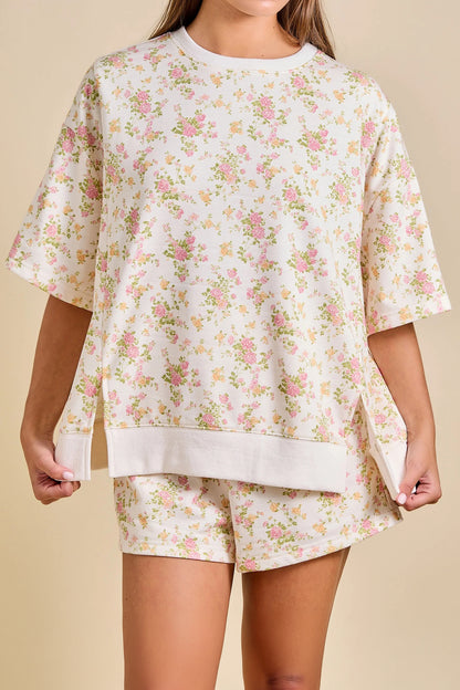 Floral Short Sleeve Lounge Set Women Pocket Shorts Set