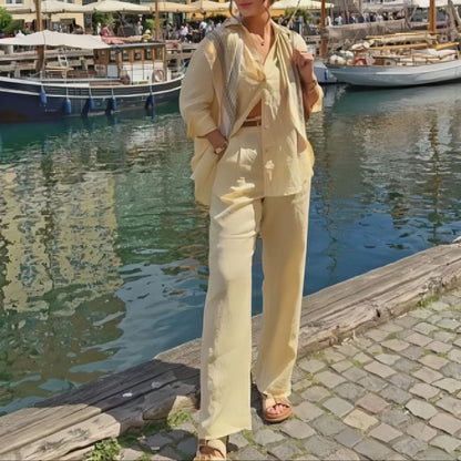Casual Linen Shirt & Pants Matching Set
