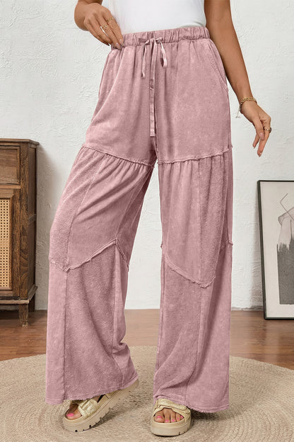 Women's Black Mineral Wash Wide Leg Patchwork Pants