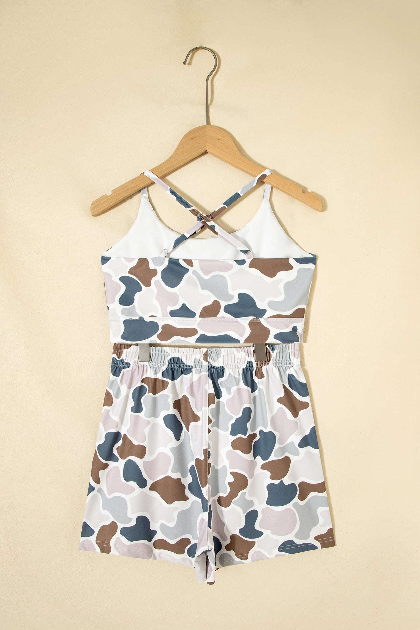 Camo Print Crop Tank and Shorts Set Athleisure Outfit