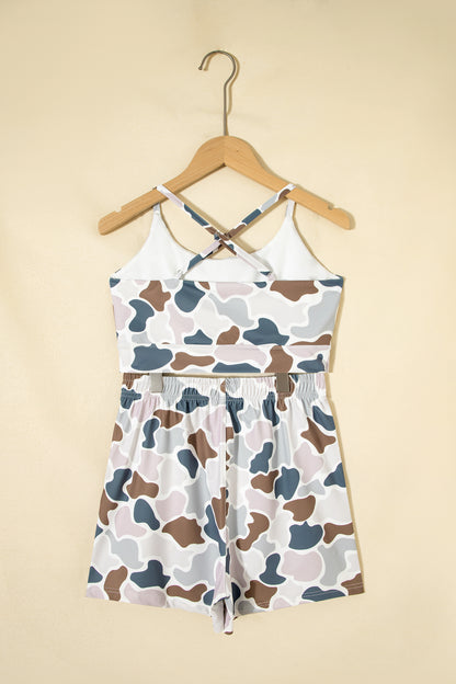 Camo Print Crop Tank and Shorts Set Athleisure Outfit