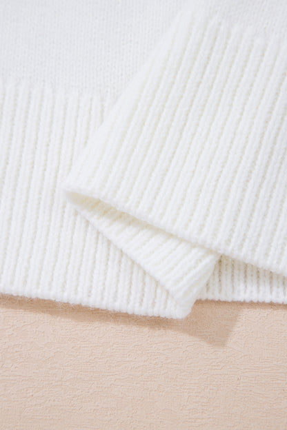 White Bird Pattern Drop Shoulder Knit Pullover Sweater