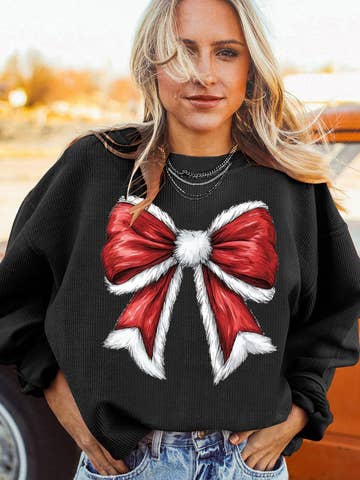 Christmas Big Bow Graphic Pullover Sweatshirt