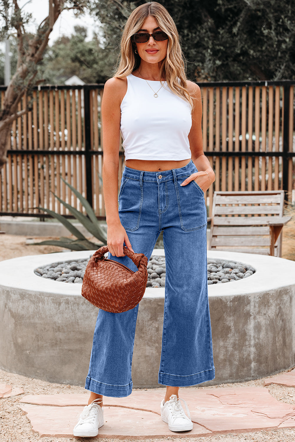 Breen Cropped High Rise Wide Leg Denim Pants