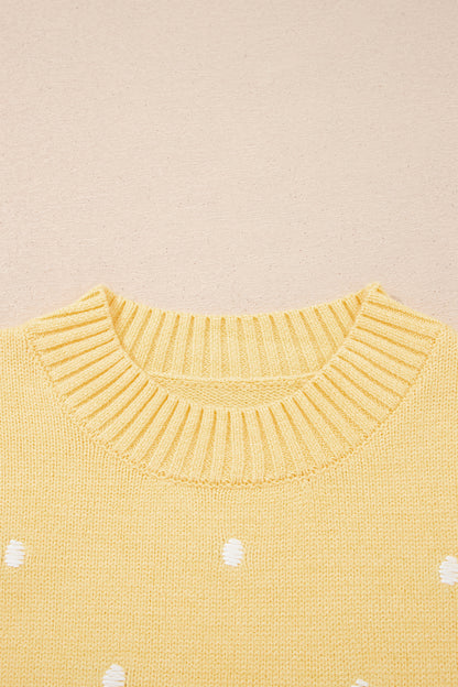 Chestnut Elegant Polka Dot Bubble Short Sleeve Sweater
