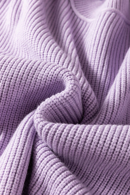 Orchid Purple Mock Neck Ribbed Knit Oversized Sweater Top