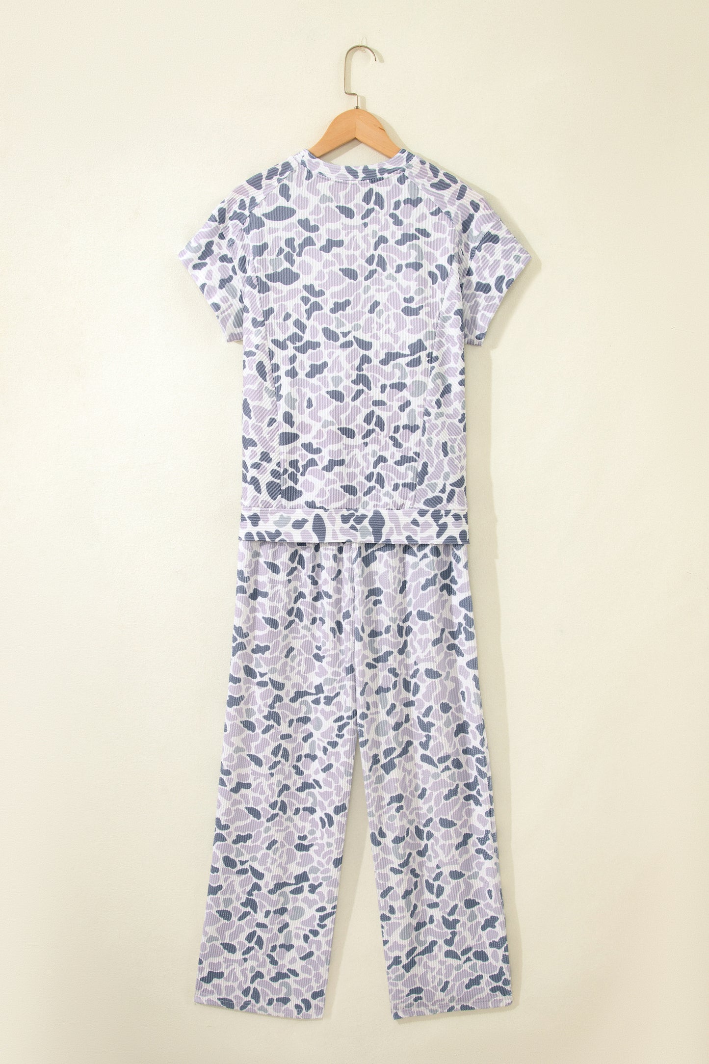 Women Camo Print Two Piece Set Casual Tee Drawstring Pants